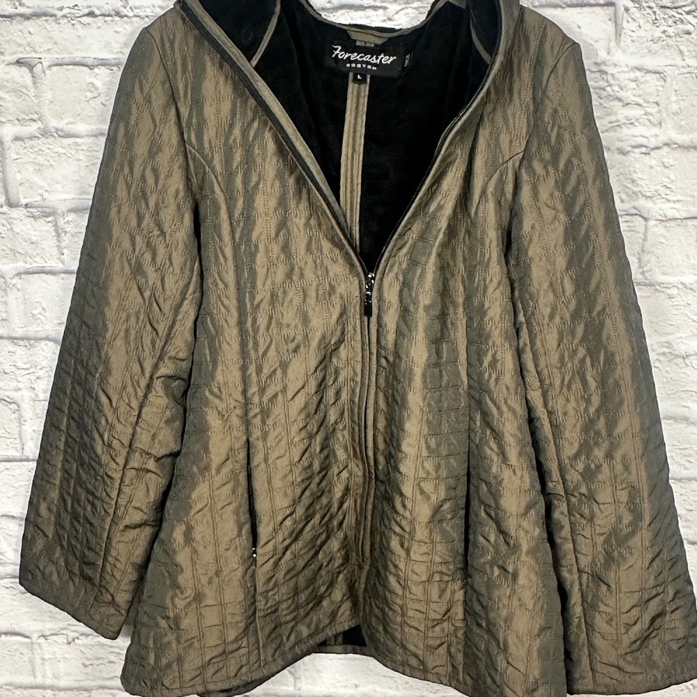 Forecaster of Boston Quilted‎ Hooded Jacket – Large- Olive Iridescent Sheen